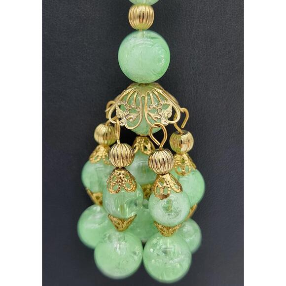 Other - Lucite Peking Glass Style Jade Green & Gold Tone Necklace Lavalier Pendant